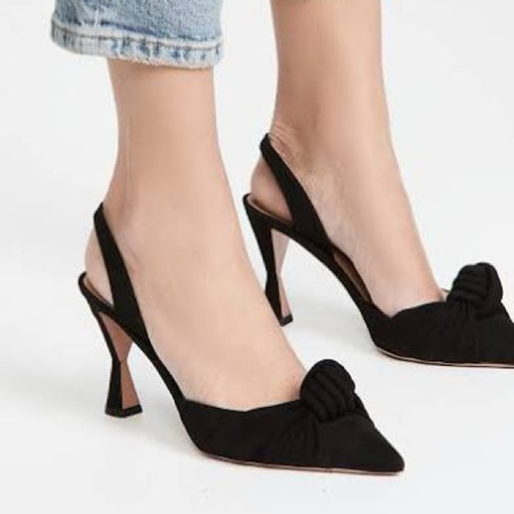 Aquazzura Black Kiki 85 Knotted Suede Slingback Pumps